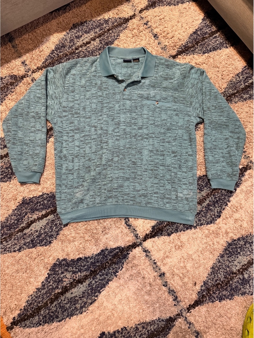 John Blair heathered teal long sleeve polo sweater